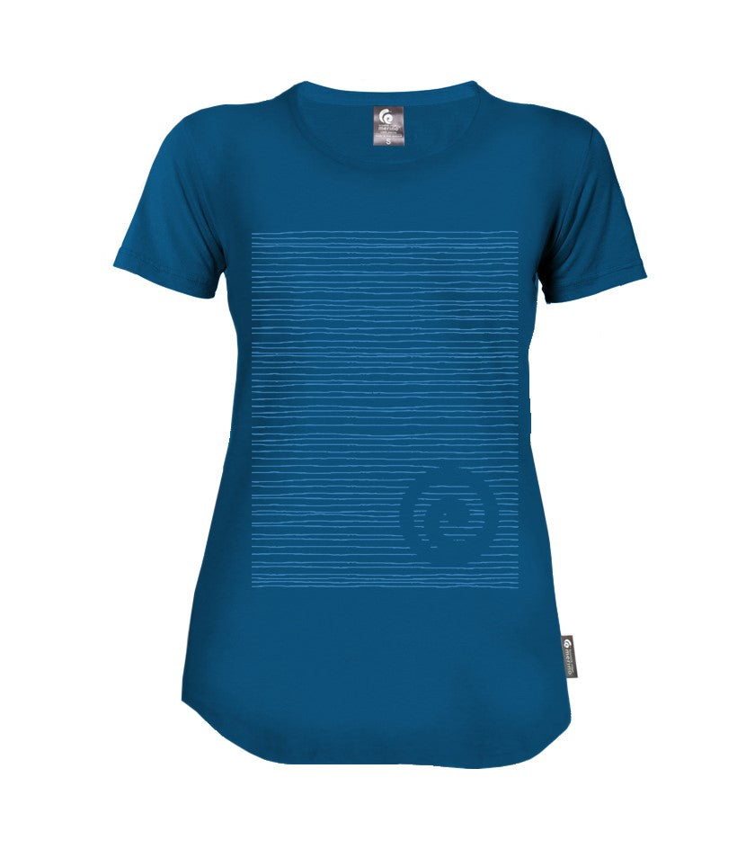 Ocean Merino Scoop Neck Ladies Tee Shirt - Short Sleeve - Abstract Koru Motif