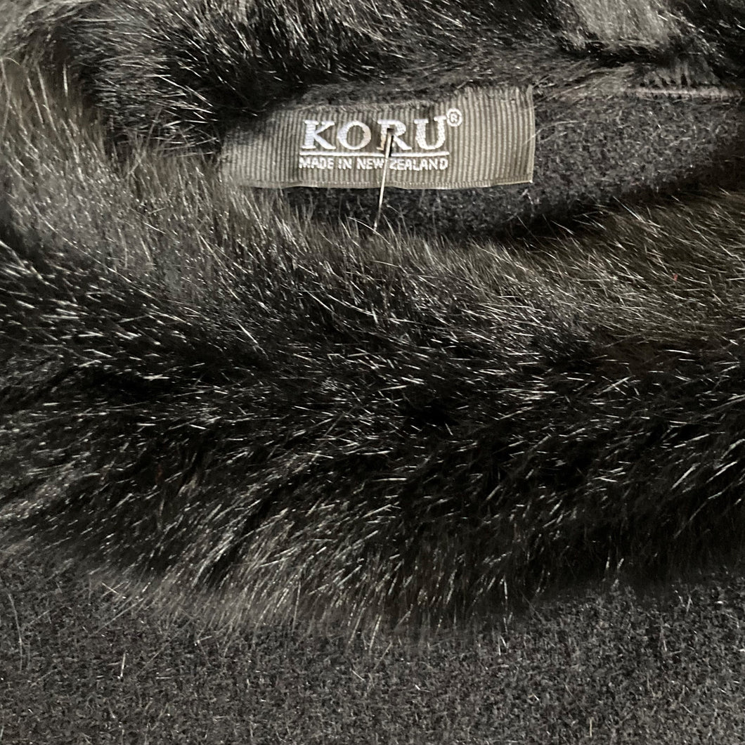 Fur Trim Zip Poncho by Koru Knitwear