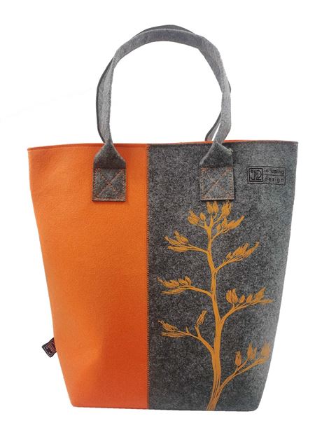 Eco Felt Harakeke Tote Bag in Orange & Grey by Jo Luping