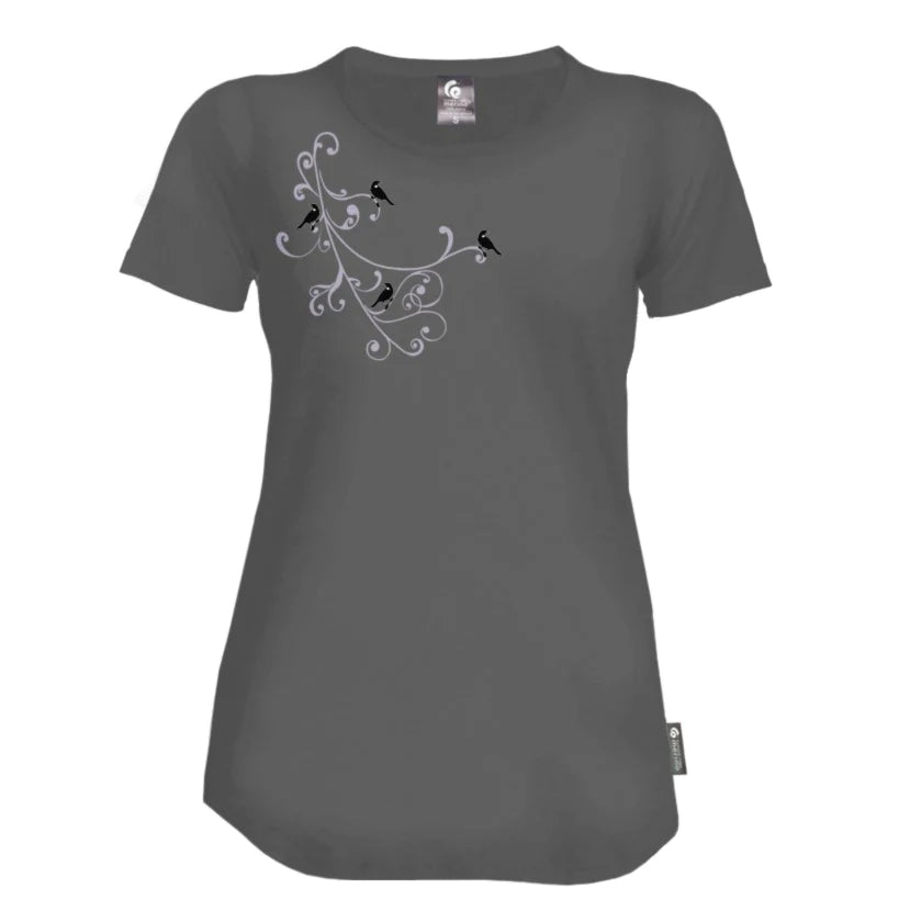 Charcoal Merino Scoop Neck Ladies Tee Shirt - Short Sleeve - Tui Motif