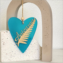 Load image into Gallery viewer, Hanging Ornament - Silver Fern/Aotearoa Heart 8