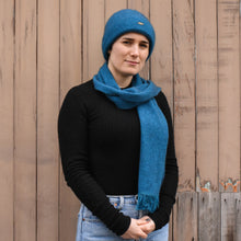 Load image into Gallery viewer, Pacific Beanie and Scarf with fringe by Koru Knitwear