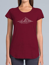 Load image into Gallery viewer, Ladies Short Sleeve Merino Tee - Deep Wine with Mountain motif