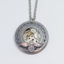 Load image into Gallery viewer, Steampunk Filigree Porthole Pendant with Bee

