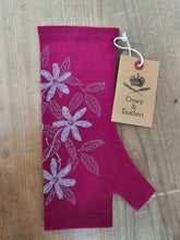 Load image into Gallery viewer, Crown &amp; Feather Fingerless Merino Gloves - Clematis - Available in 5 Colours
