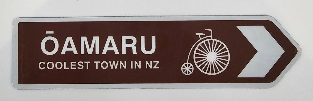 Oamaru - Coolest Town Sign Magnet - Brown with Penny Farthing