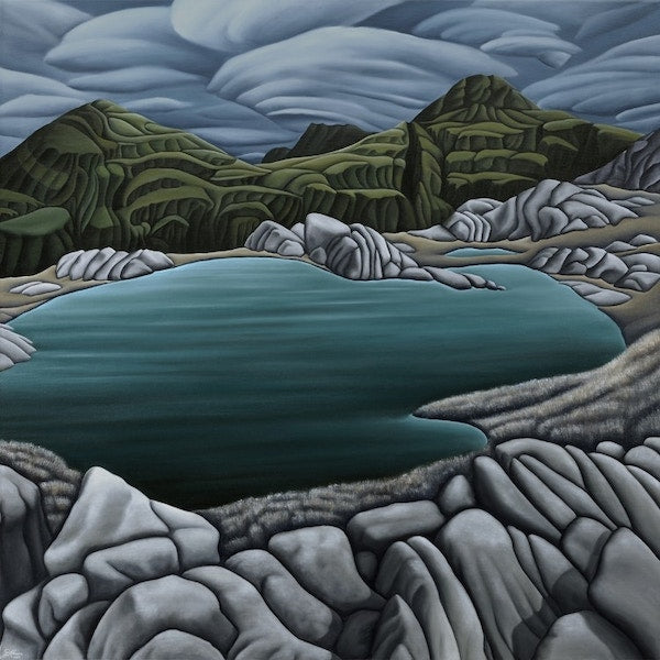 Alpine Lake - Paper Print by Diana Adams - Black Wooden Border