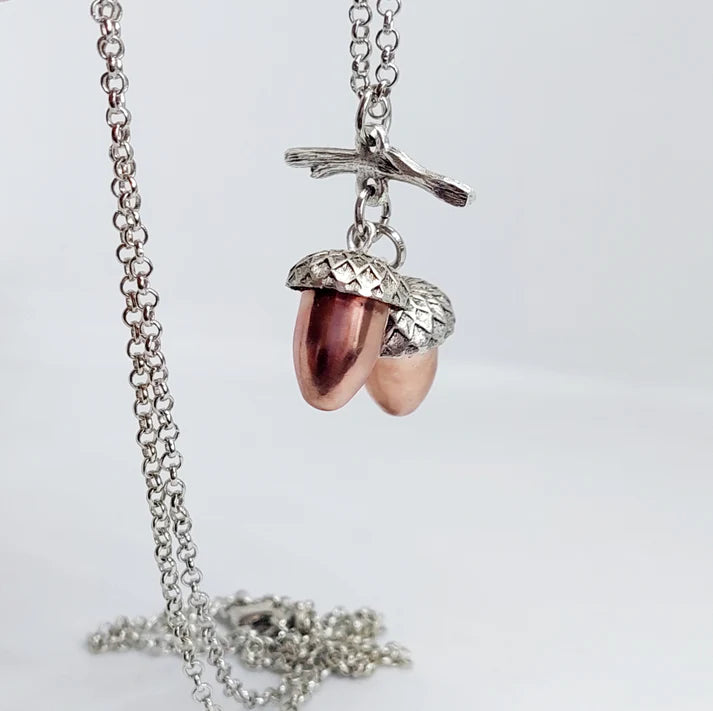 Silver Copperhead Acorn Duo Necklace
