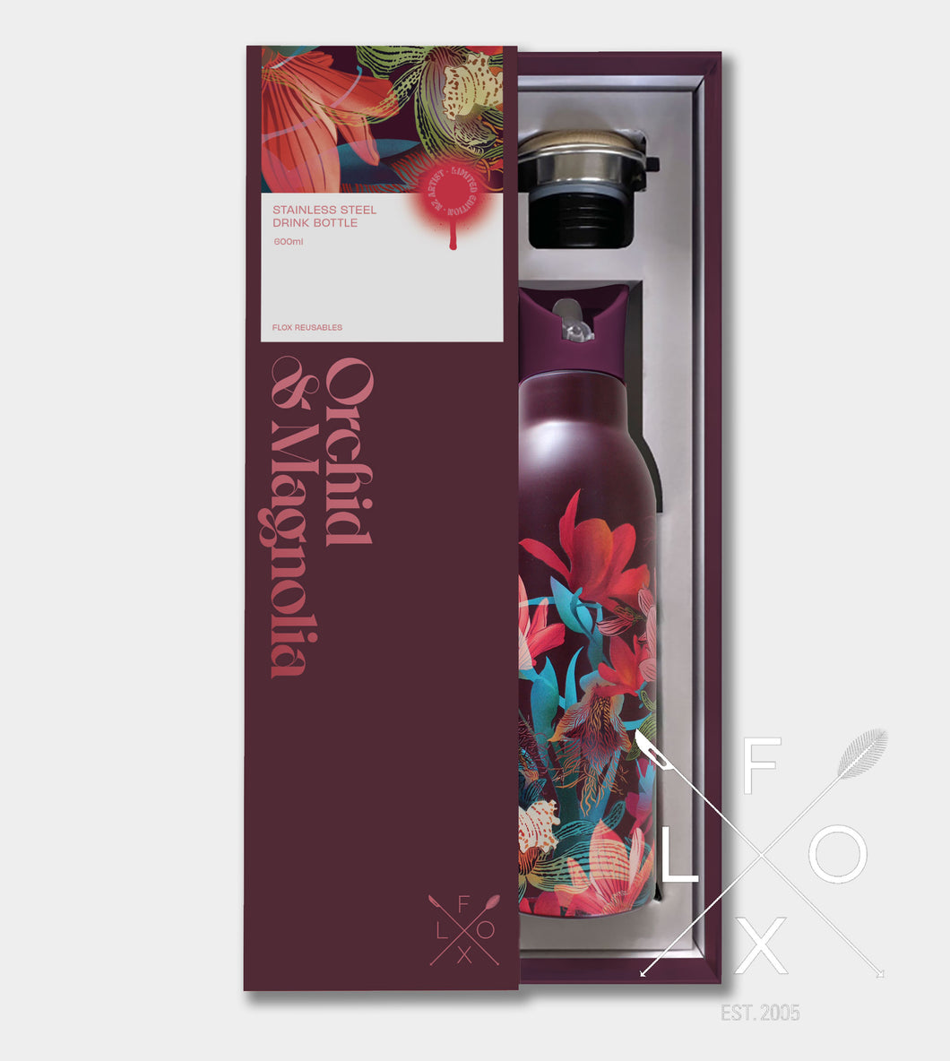 Stainless Steel Drink Bottle - ORCHID & MAGNOLIA - Flox