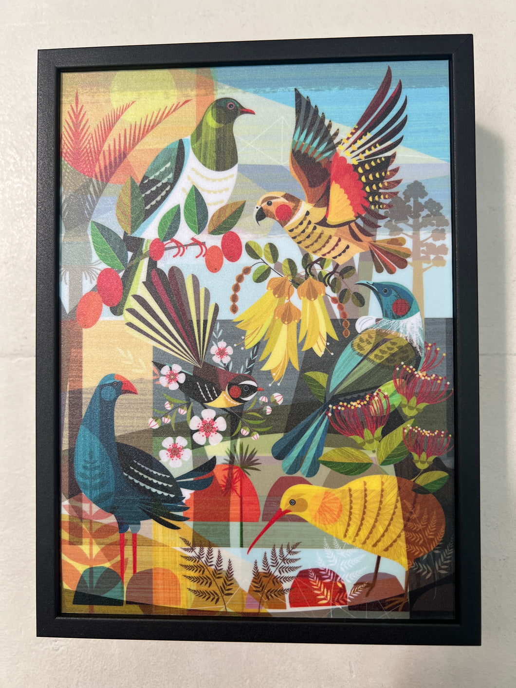 NZ Flora and Fauna Black Framed Print