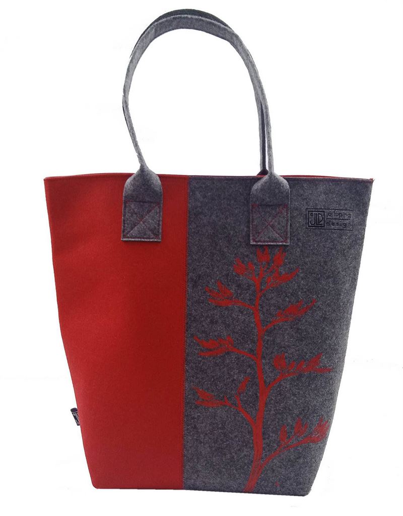 Eco Felt Harakeke Tote Bag in Red & Grey by Jo Luping