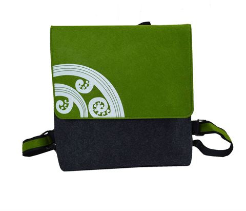 Jo Luping Design - Koru White On Green Dark Grey - Ecofelt Backpack