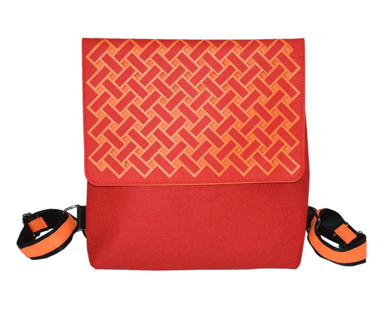 Jo Luping Design - Harakeke Weave Orange On Red Red - Ecofelt Backpack