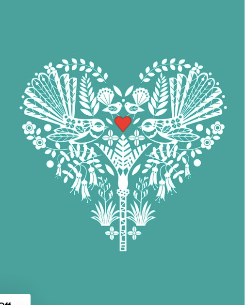 New Zealand Turquoise Fantail Heart Card