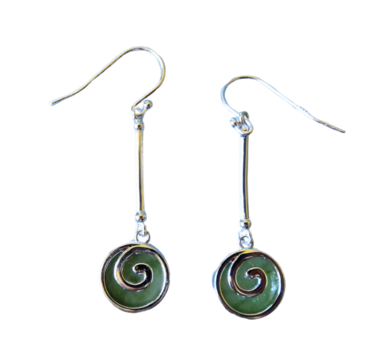 NZ Greenstone Koru Drop Earrings