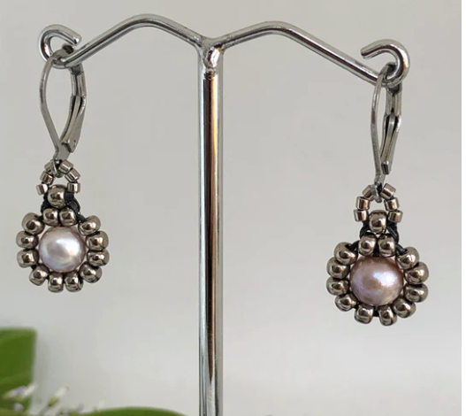 Hematite Pearl Daisy Earrings by Beadworkz