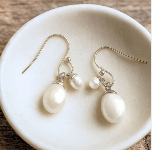 Baroque Pearl Mother and Child Earrings - Sterling Silver Hooks