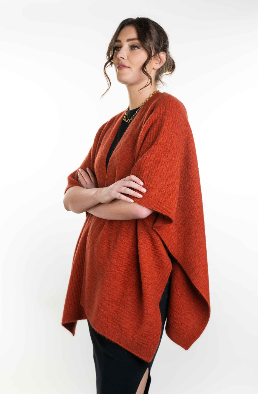 Zig Zag Textured Cape ONE SIZE by Koru Knitwear available in 2 colours Presence On Harbour amaru Gift Shop Art Gallery Clothing Store