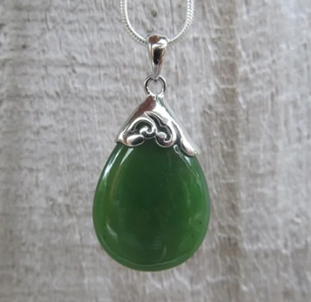 Greenstone Sterling Silver Drop Necklace