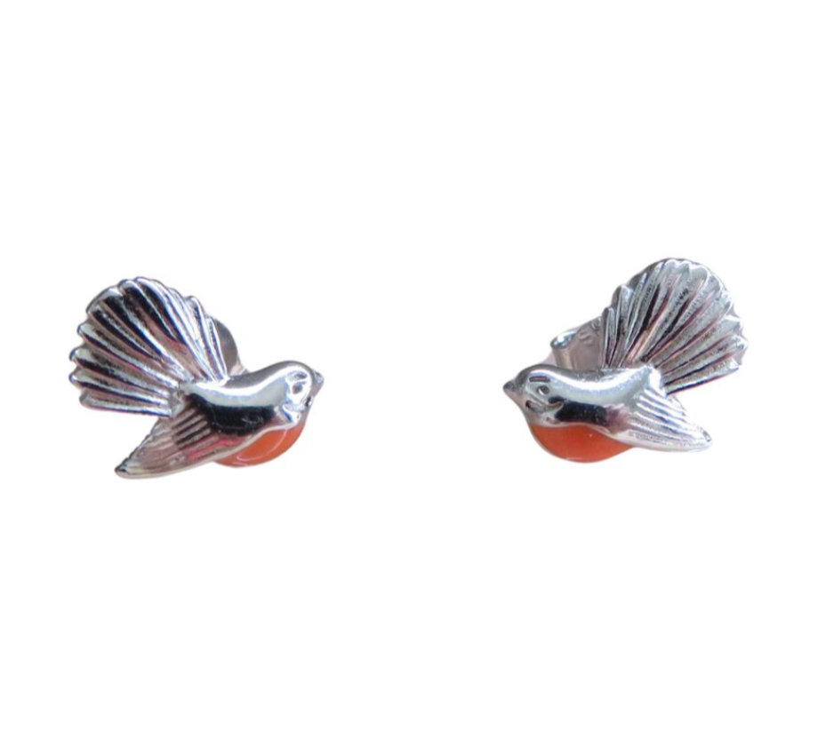 Sterling Silver Enamel Fantail Studs