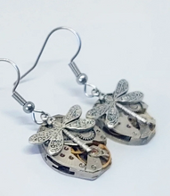 Load image into Gallery viewer, Steam Punk Mixed Metal Earrings with Dragonflies
