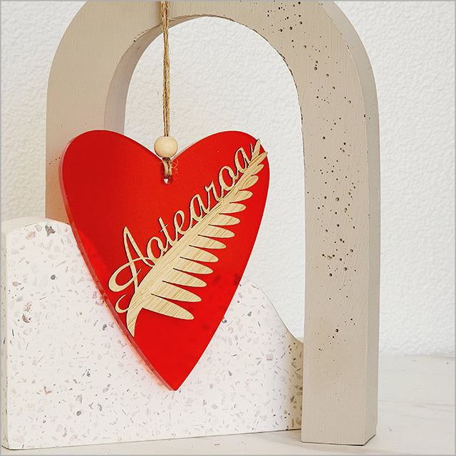 Hanging Ornament - Silver Fern/Aotearoa - Red or Black