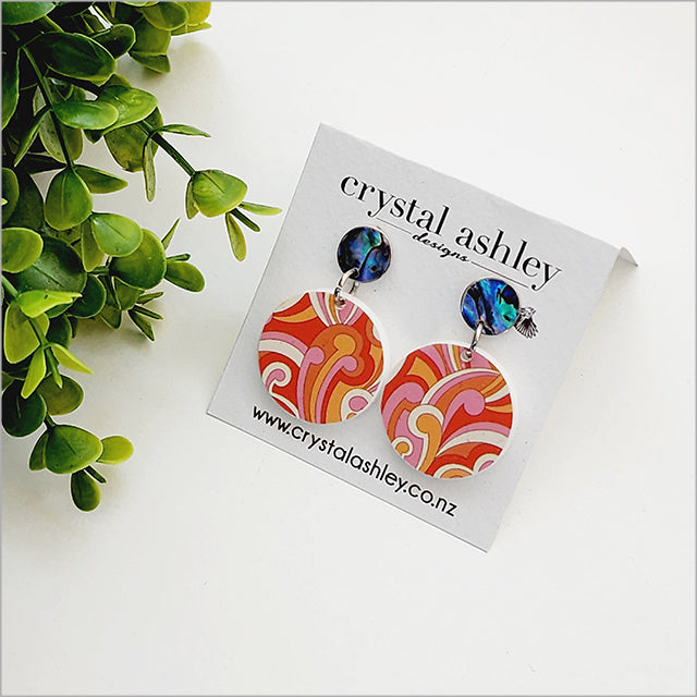 Round Retro Koru + Paua Earrings Set