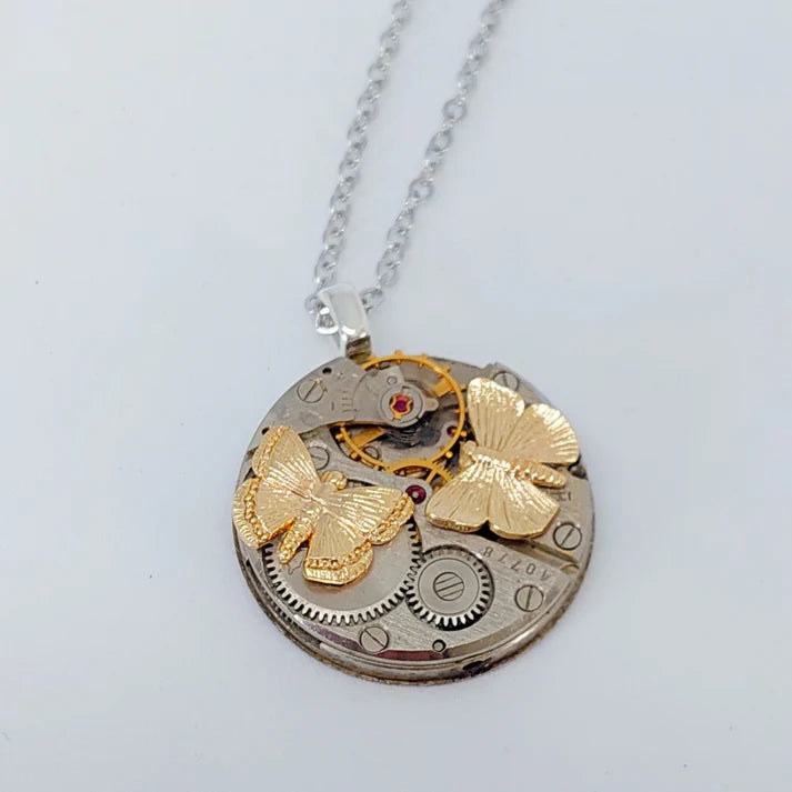 SP Timepiece Pendant with Golden Butterflies