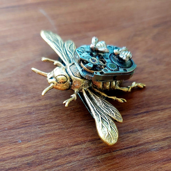 Large Honeybee Timepiece Brooch