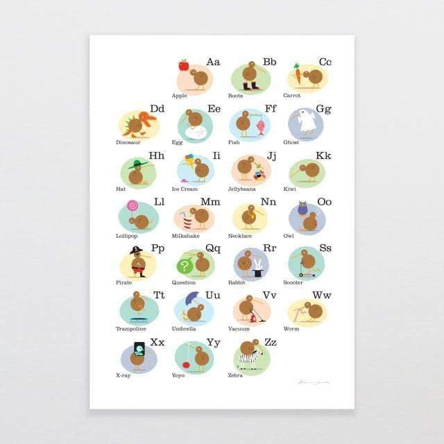 Glenn Jones Print Alphabet Kiwis
