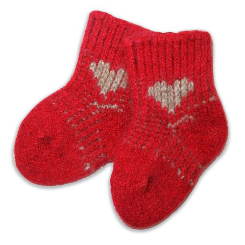 Baby Socks - Newborn to 6 months - Red with Beige Heart