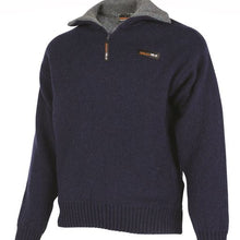 Load image into Gallery viewer, Mens 1/4 zip navy wool jumper

