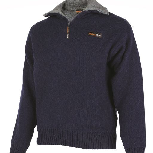 Mens 1/4 zip navy wool jumper