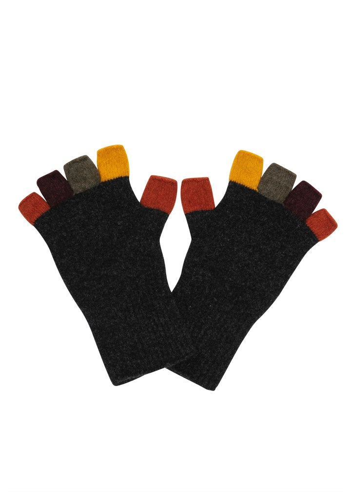 multicoloured possum merino fingerless gloves charcoal colour