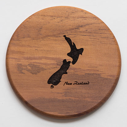 rimu coaster with NZ map motif