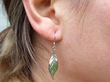 Load image into Gallery viewer, wearing Pohutukawa Leaf earrings sterling silver
